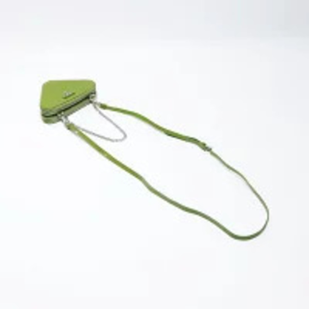 Prada Triangle Logo Peach Patent Vernis Chain Shoulder Bag Green - Picture 10 of 13
